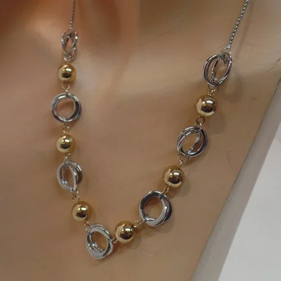 Cato Goldtone & Silvertone Large Link & Ball Necklace Adj to 19" - Picture 1 of 11